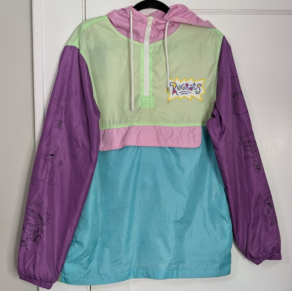 Nickelodeon Rugrats Reptar Colorblock Windbreaker Anorak Hoodie M